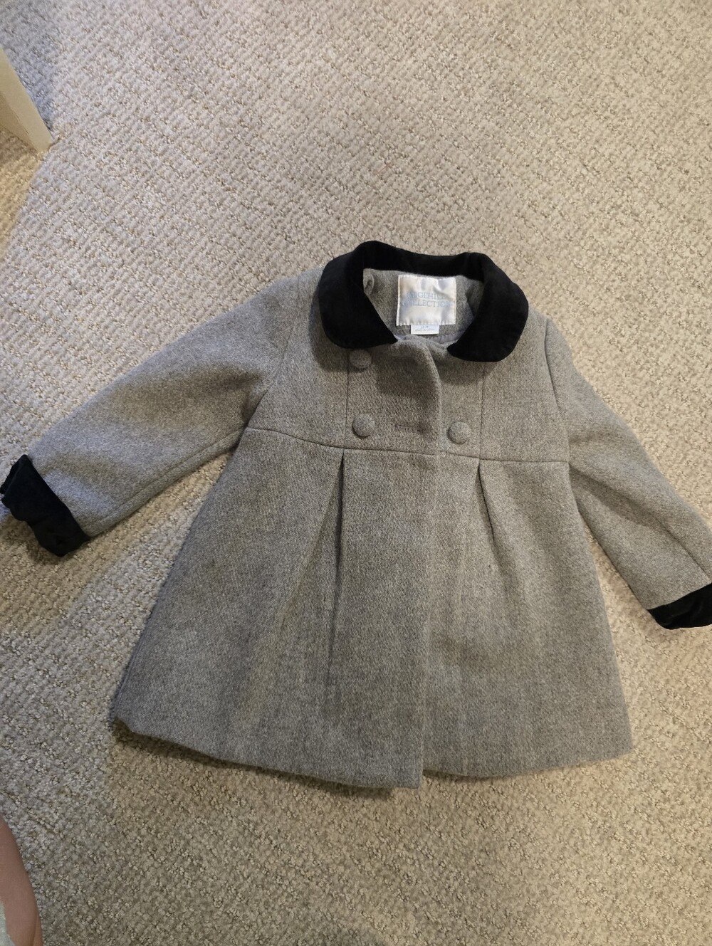 Edgehille Collection Girls' Grey Wool-Blend Coat with Black Collar